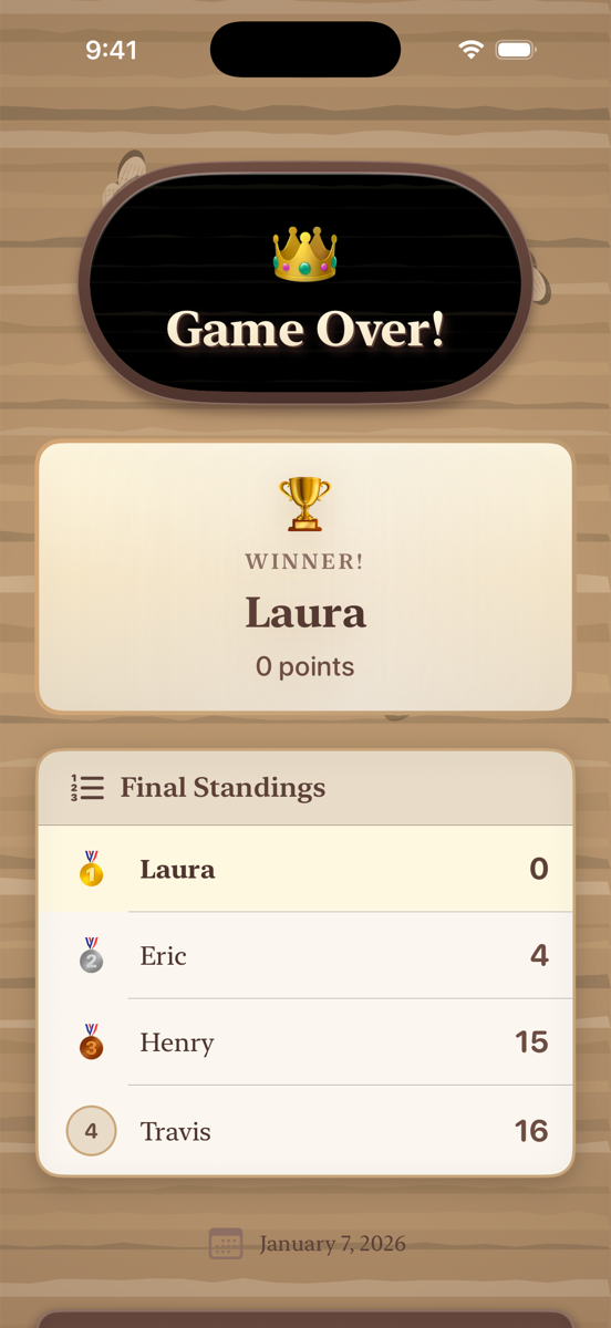 Game over with final standings