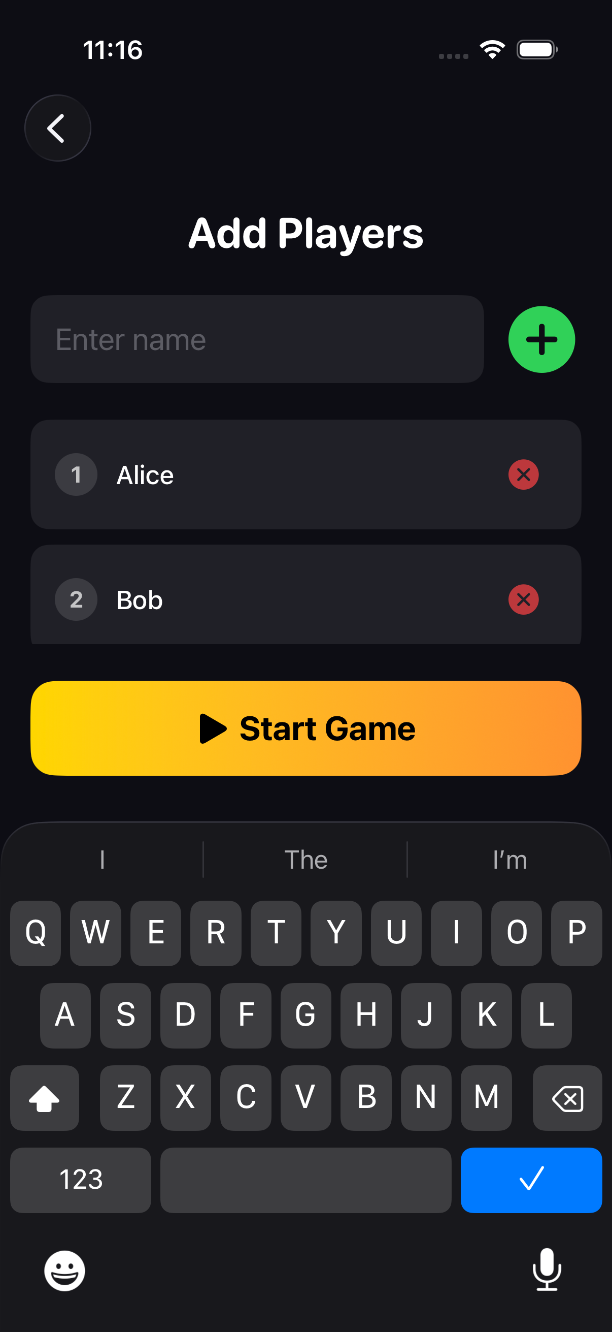 SpinCall on iPhone — Add players for multiplayer turn tracking