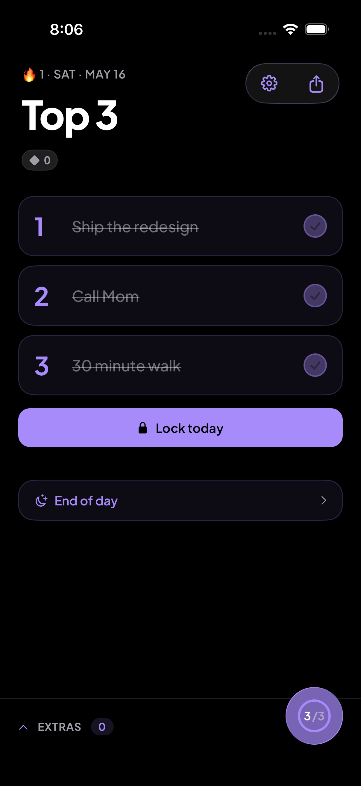 Top3 on iPhone — Check off all three