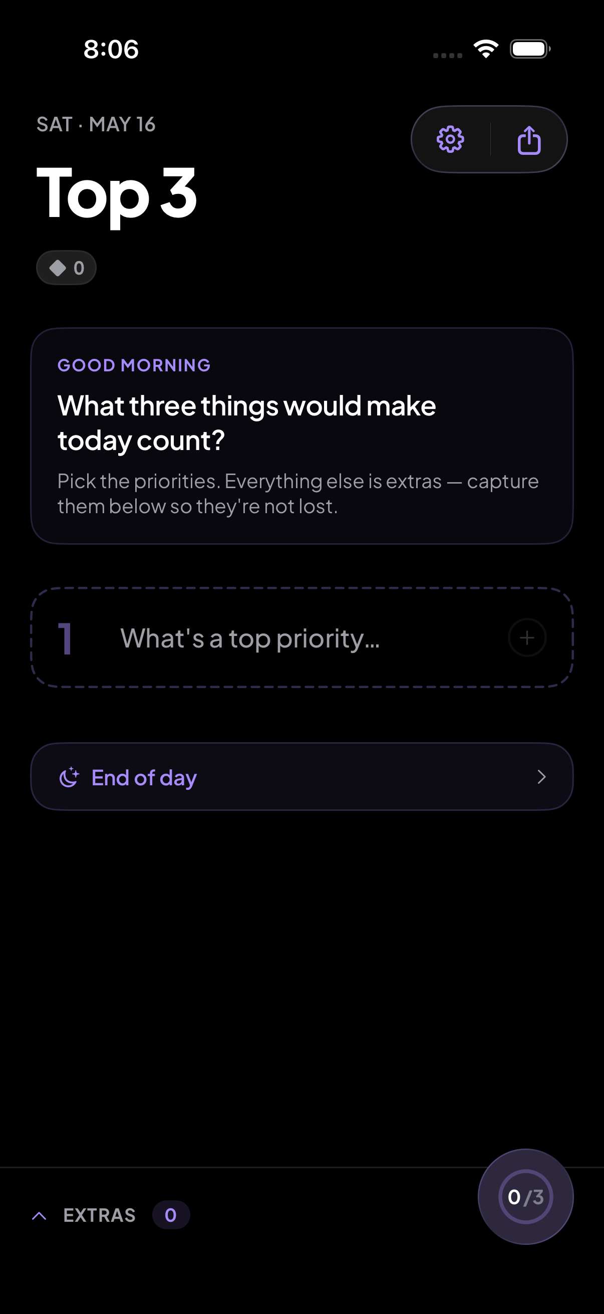 Top3 on iPhone — Pick the three things that matter today